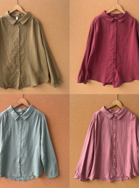 楼6A-44纯棉双层棉纱!纯色简约气质舒适衬衫百搭文艺休闲J25-9