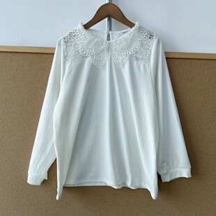 蕾丝领拼接宽松显瘦百搭简约Y26 翻领日系打底衫 55长袖 楼11A