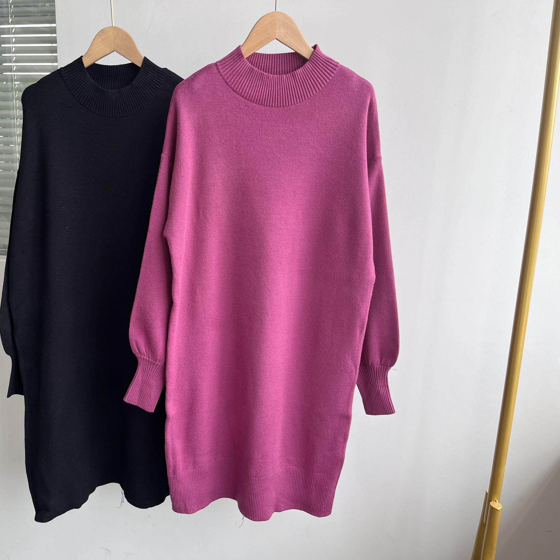 微瑕纯色半高领针织连衣裙秋冬显瘦宽松长袖内搭打底裙慵懒风Y12,女装/女士精品,连衣裙,淘宝优惠券,粉丝福利购,淘宝优惠卷