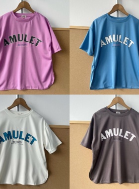 2Z-86儿童宽松速干透气舒适多色字母印花下摆圆弧短袖T恤H26-1