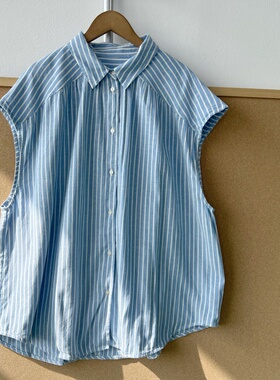 楼3-79条纹短袖衬衫夏季薄款单排扣慵懒风上衣法式小众温柔Y26-2