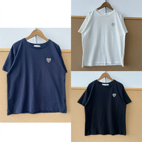 2I1-66简约小爱心刺绣基础款T恤女日常通勤极简风上衣T26-5