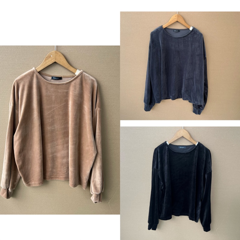 2M1-5日单圆领套头毛毛绒柔软亲肤纯色简约宽松长袖文艺上衣Z25-9