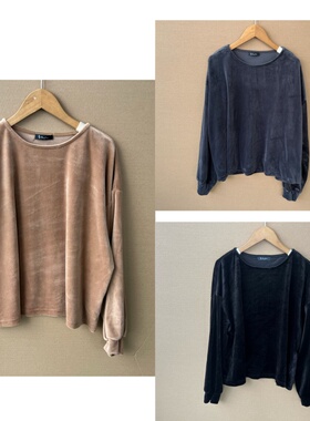 2M1-5日单圆领套头毛毛绒柔软亲肤纯色简约宽松长袖文艺上衣Z25-9