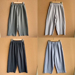 H25 纯色阔腿高腰松紧简约休闲舒适百搭直筒九分裤 16春秋款 2G1