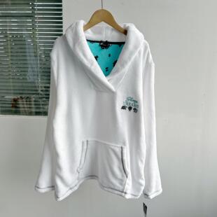 微瑕秋冬睡衣宽松长袖上衣无帽V领毛绒绒舒适简约设计感百搭时Y1