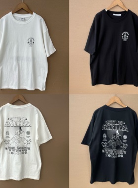 2M1-14日系后背人物印花字母短袖T恤简约宽松舒适个性上衣H25-9