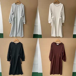 2B1-61日单简约超舒服高弹优雅气质长袖圆领长款收腰连衣裙Z25-9