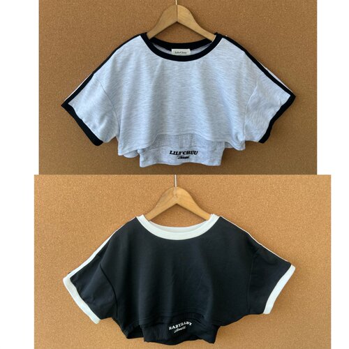 2P1-11幼儿款撞色夏季假两件字母刺绣圆领休闲简约运动修身Y25-9
