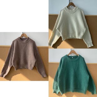 慵懒风圆领宽松菱格针织上衣文艺显瘦复古松Y25 楼7 73秋冬季