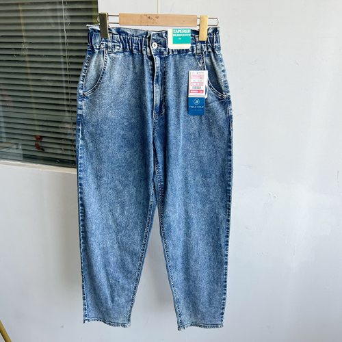 R2-59夏薄款水洗做旧高弹力花苞腰高腰休闲百搭显瘦牛仔裤Z25-7