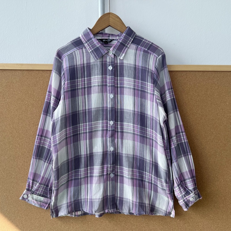 2O-41纯棉长袖单排扣韩宽松百搭通勤休闲上衣条纹森系复古Y25-11