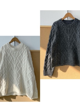 Z3-22麻花秋冬复古慵懒风长袖针织衫软糯设计感内搭上衣J25-12