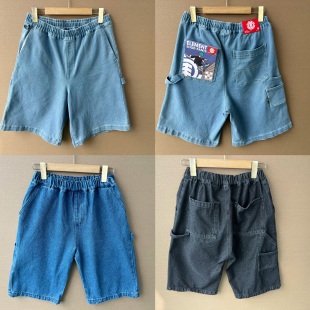 H25 2E1 洋气宽松百搭痞帅水洗牛仔五分裤 夏季 48中大童牛仔中裤