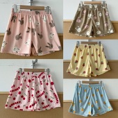 H25 2Y1 26韩系甜美可爱清新慵懒风卡通印花松紧腰居家外穿短裤