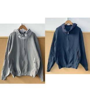 复古简约外套上衣J25 秋冬长袖 48拼接连帽针织拉链开衫 南10