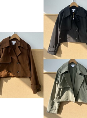 L1-175默认没有袖拌！！女士百搭氛围感短款外套复古双排扣Y26-2