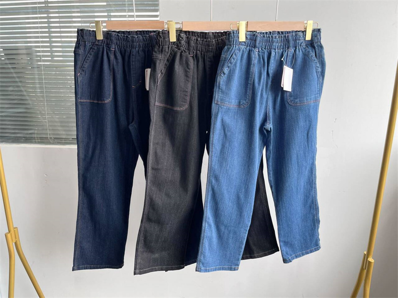 微瑕纯色牛仔裤春秋夏季松紧腰高腰宽松显瘦长裤简约百搭薄款Y6