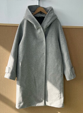 2J1-75秋冬灰色连帽高端气质中长款慵懒风通勤百搭毛呢外套Z25-11