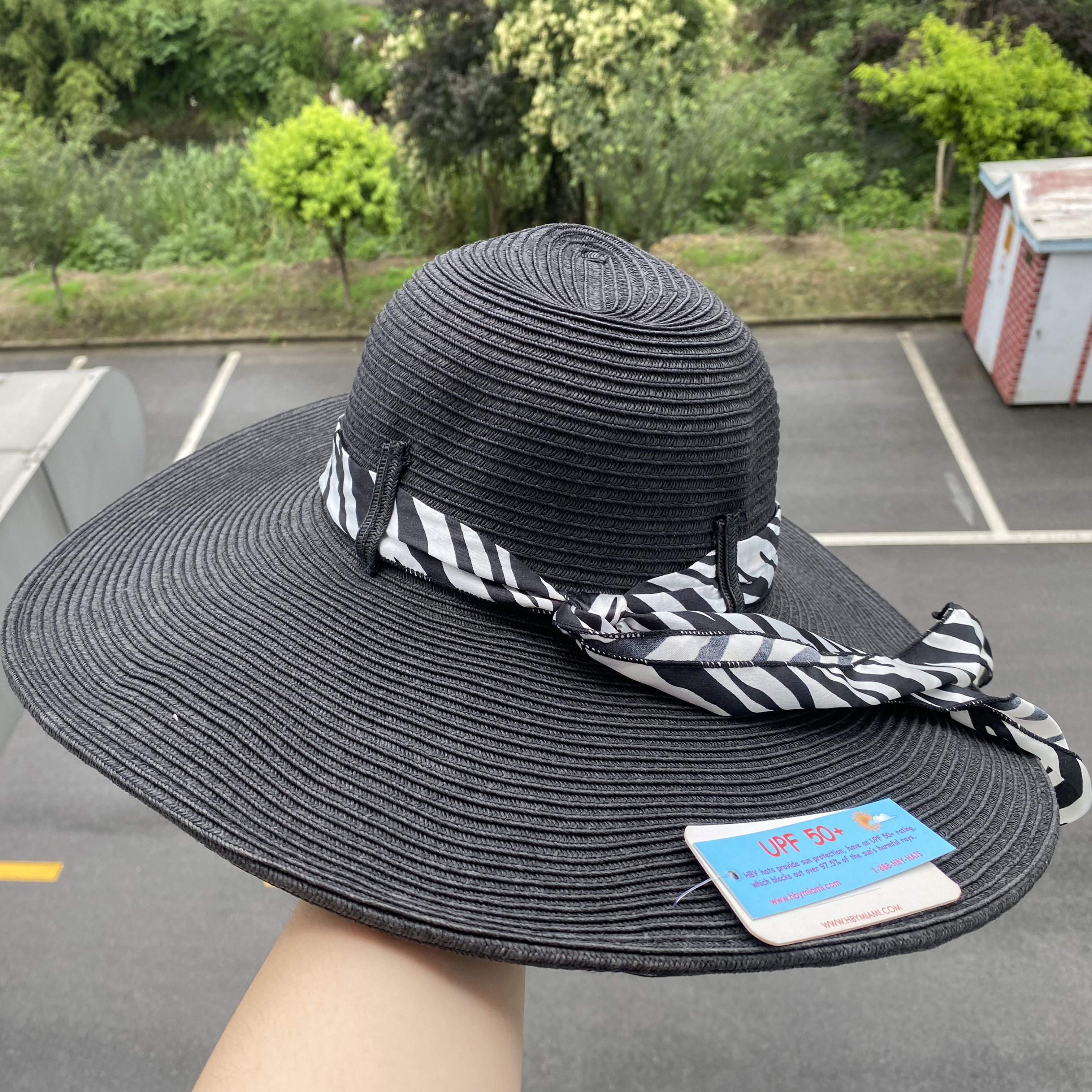 3C-10夏季草编织大帽檐圆顶条纹系带优雅淑女沙滩旅游遮阳帽Z25-6