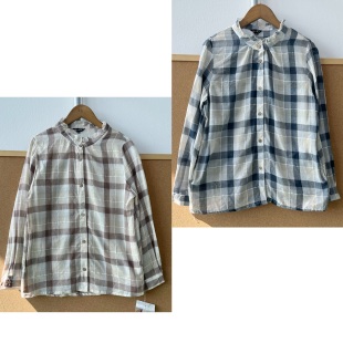 H25 百搭舒适衬衫 42日单微透小花边领清新气质大格子薄款 2V1