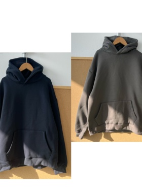 2V1-50日单男女棉加绒加厚卫衣春秋纯色基础百搭连帽上衣J25-12