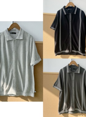 W3-106老钱风针织翻领扣可解开软糯舒适亲肤短袖T恤polo衫H25-12