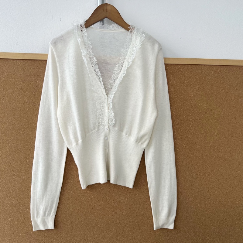 V2-69高货！！！100%绵羊毛显瘦蕾丝花边拼接修身针织上衣Y25-11