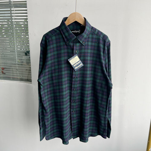 南8-14春衬衫男装磨毛格子长袖宽松纯棉商务休闲舒适衬衣H25-4