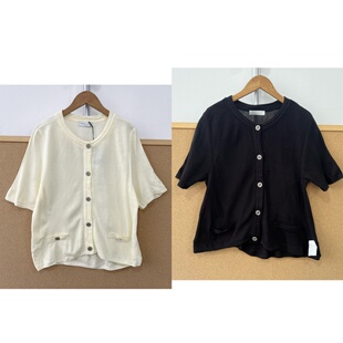 147夏季 圆领轻奢风通勤百搭单排扣显瘦Y26 短袖 薄款 针织开衫