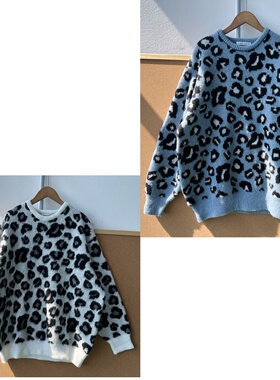 2S1-37美式复古豹纹毛衣秋冬款慵懒风宽松百搭内搭外穿上衣Z25-10