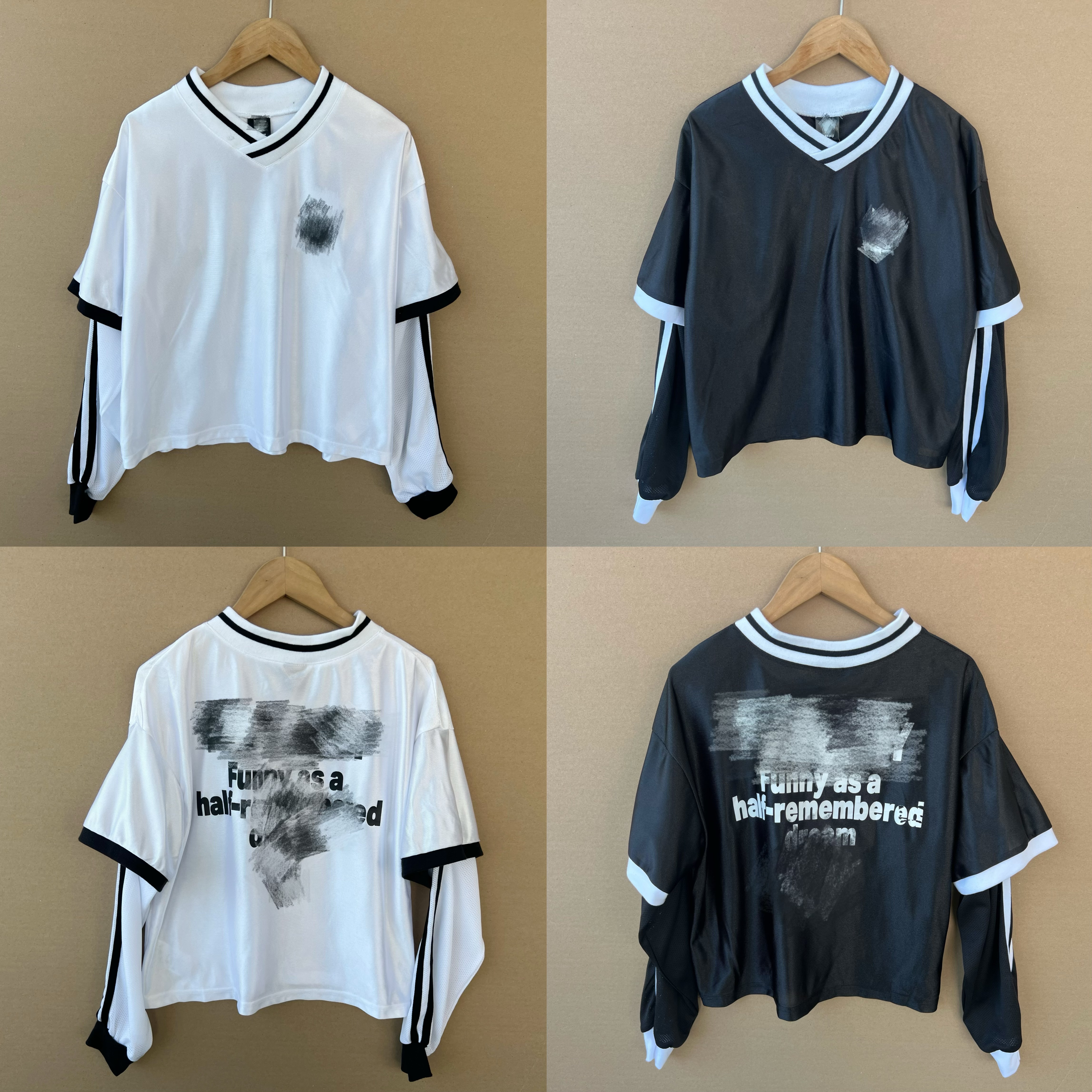 2O-22春秋款V领印花字母套头宽松舒适运动假两件长袖T恤上衣H25-8