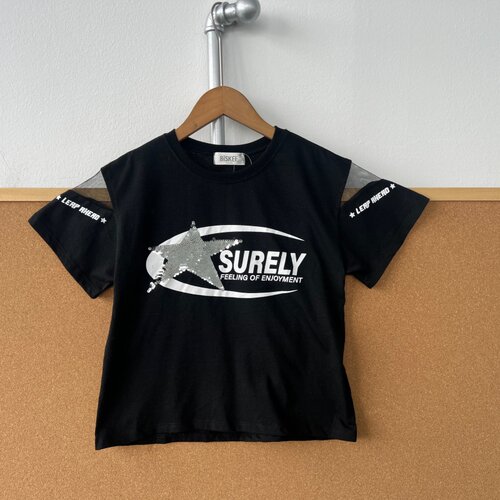 2J-53幼儿款夏亮片五角星字母印花设计感网纱拼接宽松显瘦Y25-10
