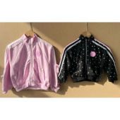 2T1 82女童甜美爱心印花蕾丝花边蝴蝶结撞色拼接立领短外套H26