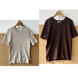 楼4A-61森系复古圆领麻花肌理感短袖针织衫百搭舒适有弹上衣Z26-1