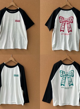 2Q1-7多款字母印花设计感圆领百搭韩版宽松复古简约小众T恤Y25-9