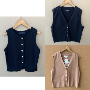 8春秋无袖 上衣H25 宽松设计感短款 百搭韩系V领修身 坎肩开衫 2O1