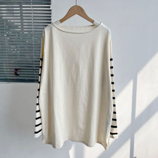 H25 百搭宽松舒适打底衫 简约条纹设计感圆领T恤长袖 68春秋款