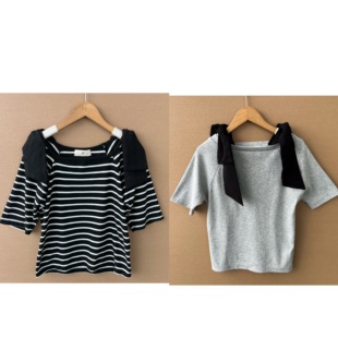 11夏女装 日常百搭针织上衣Z25 韩系别致蝴蝶结装 短袖 饰修身 2G1