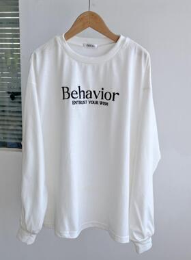 微瑕美式宽松长袖T恤秋季休闲上衣内搭打底衫潮流字母印花insY10