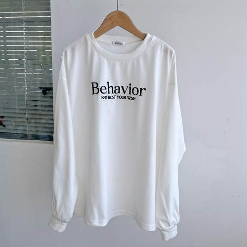 微瑕美式宽松长袖T恤秋季休闲上衣内搭打底衫潮流字母印花insY10