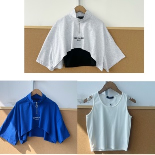 T恤吊带背心两件套H25 2T1 短袖 设计感小众舒适百搭短款 32夏季