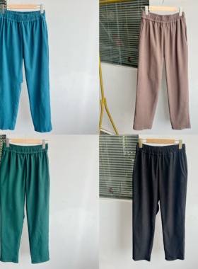2K-28纯色简约松紧腰休闲裤高腰舒适百搭日常显瘦直筒裤J25-6