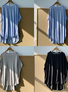 楼5A-49夏季圆领飞袖宽松凉爽感前短后长设计感舒适亲肤上衣Z26-1