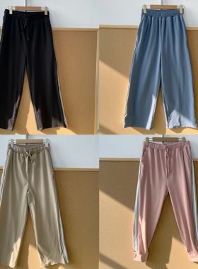 2L1-52简约侧边条纹松紧腰长裤舒适高腰显瘦松弛感春秋薄款J25-12