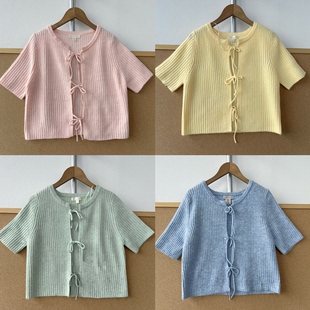 针织衫 1短款 多巴胺色系辣妹风甜美温柔系带短袖 舒适软糯Z26