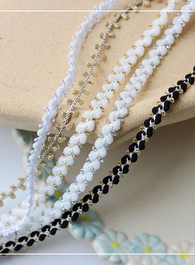 白色黑色精细小绒球金线蕾丝服装花边手工材料 娃衣袖子制衣辅料
