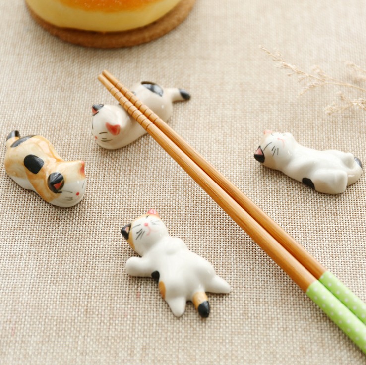 日式陶瓷猫咪筷子架筷子托