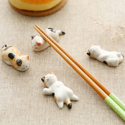 日式猫咪筷托创意陶瓷筷架家用筷子架摆件可爱小猫筷枕精致筷子托