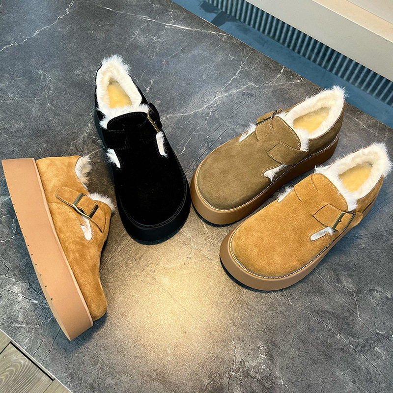 新款毛毛鞋女2025冬季复古真皮勃肯鞋女厚底保暖休闲女鞋加绒棉鞋,女鞋,勃肯鞋/软木鞋,淘宝优惠券,粉丝福利购,淘宝优惠卷